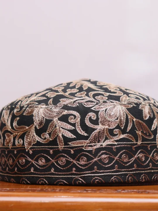 Boni-Chakal Toosha Cap in Black with Traditional Aari Embroidery