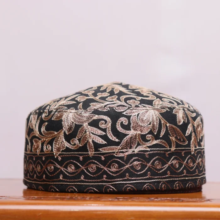 Boni-Chakal Toosha Cap in Black with Traditional Aari Embroidery