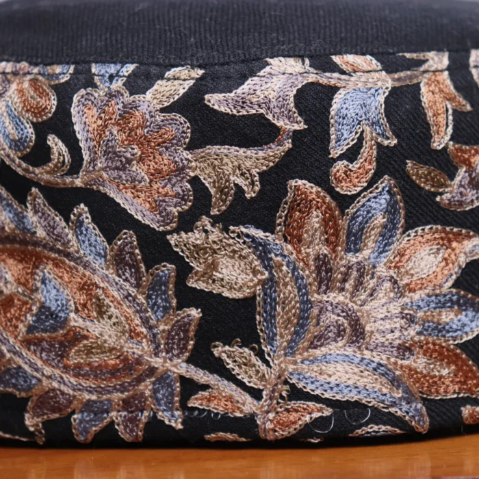 Sitar Bagh Black Aari Embroidered Toosha Cap from Kashmir Valley - Image 2