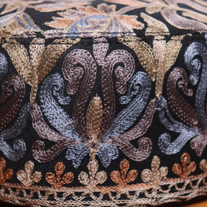 Bagh-i-Noor – Elegant Kashmiri Black Toosha Cap with Aari Work - Image 2