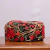 Black Peerzain Traditional Kashmiri Toosha Cap with Red Aari Embroidery