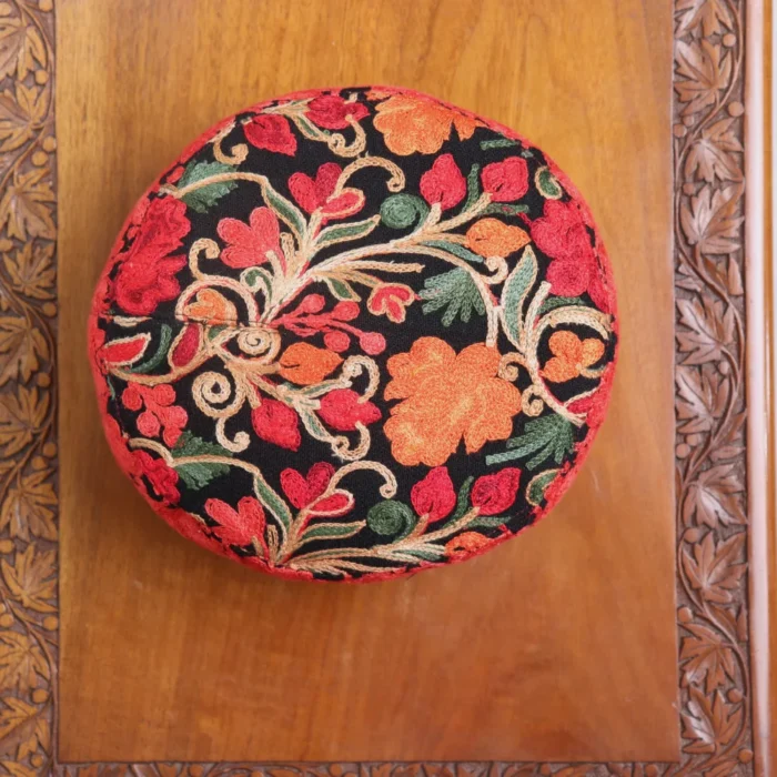 Black Naqas-i-Bahar Toosha Cap with Red Kashmiri Aari Embroidery - Image 3