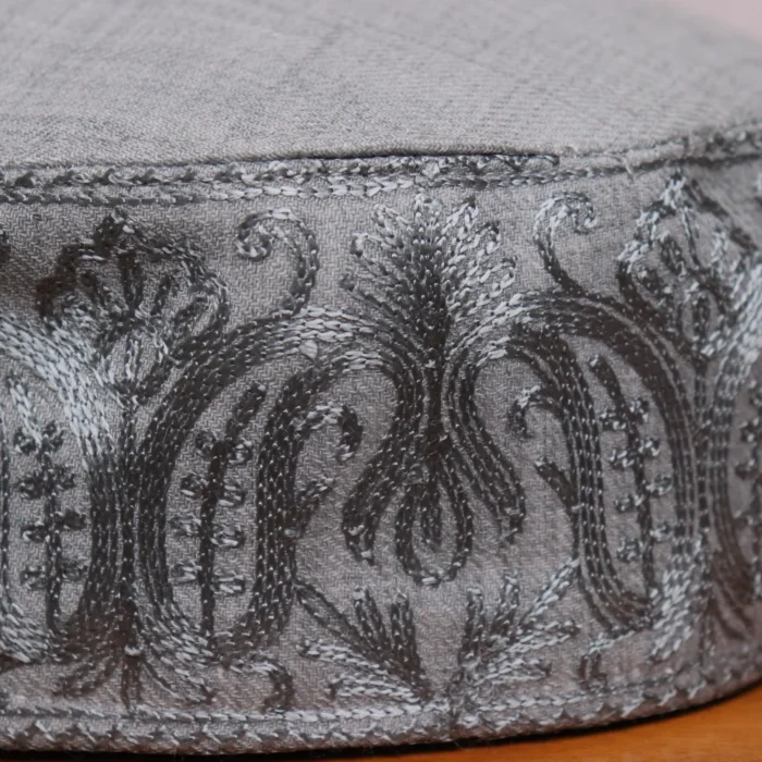 Bazm-i-Gul – Grey Color  Toosha Cap from Kashmir with Aari Work - Image 2
