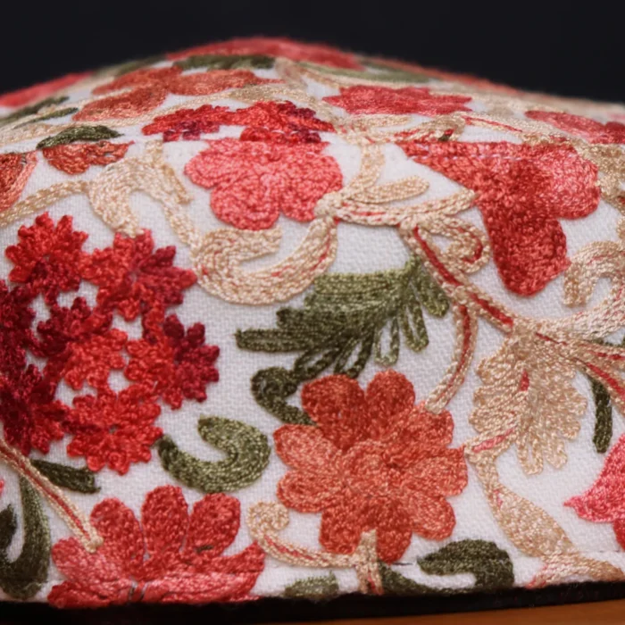 Maqbool-i-Bagh Aari Embroidered White Cap in Pure Kashmiri Toosha - Image 2