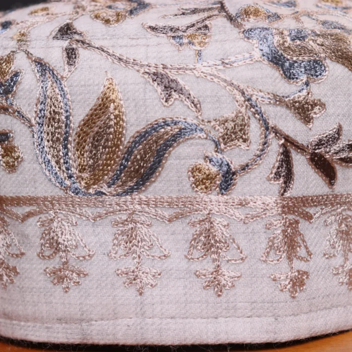 Grey Shaded Mahjabeen Traditional Aari Embroidered Cap in Toosha Fabric - Image 2