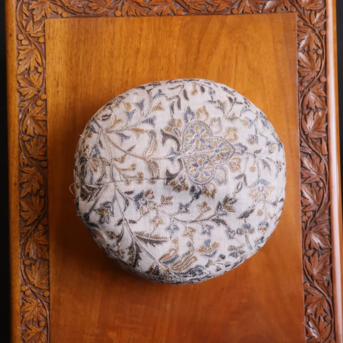 Grey Shaded Mahjabeen Traditional Aari Embroidered Cap in Toosha Fabric - Image 3