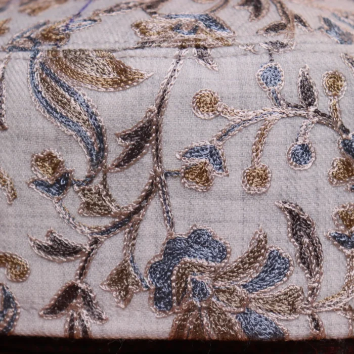 Khwabgah Light Grey Aari Worked Cap in Toosha Fabric - Image 2