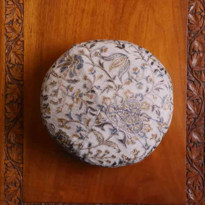Khwabgah Light Grey Aari Worked Cap in Toosha Fabric - Image 3