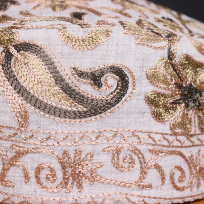 Roshan Kul Soft Toosha Creamy Cap with Kashmiri Aari Embroidery - Image 2