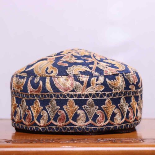 Shaam-i-Shehr Blue Aari Embroidered Toosha Cap of Kashmir