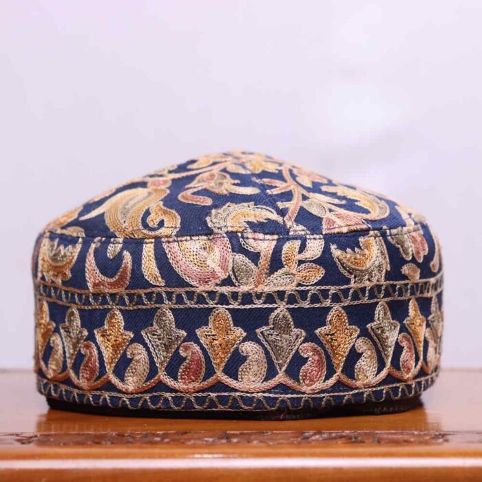 Shaam-i-Shehr Blue Aari Embroidered Toosha Cap of Kashmir
