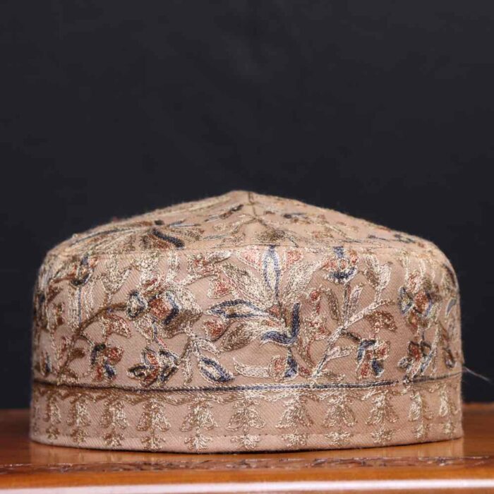 Raazdan Beige Toosha Cap with Fine Aari Work