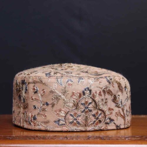 Chont-i-Khaas Beige Aari Worked Cap in Kashmiri Toosha Fabric
