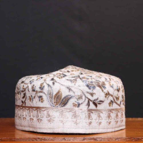Grey Shaded Mahjabeen Traditional Aari Embroidered Cap in Toosha Fabric