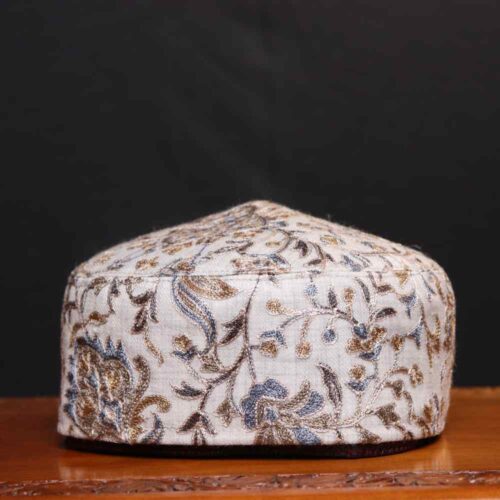 Khwabgah Light Grey Aari Worked Cap in Toosha Fabric