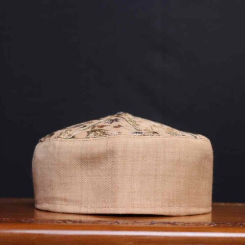 Nishat Baghi – Aari Embroidered Beige Toosha Cap from Kashmir
