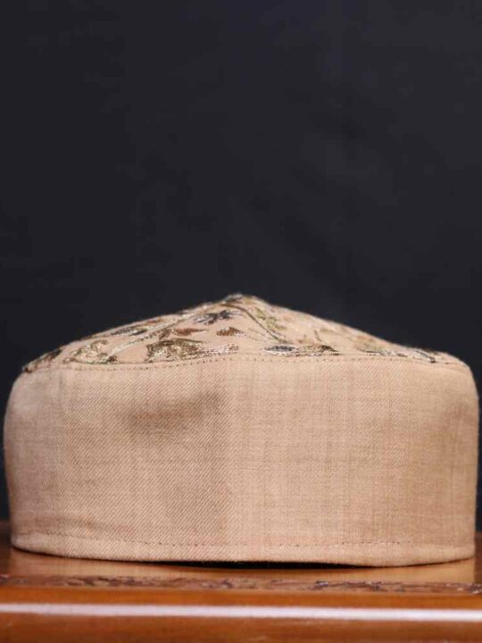 Nishat Baghi – Aari Embroidered Beige Toosha Cap from Kashmir