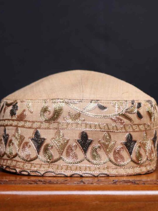 Gulshan Nagar Beige  Toosha Cap with Kashmiri Aari Work