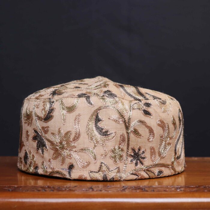 Shalimar Kocha Beige Toosha Cap Embroidered with Kashmiri Aari