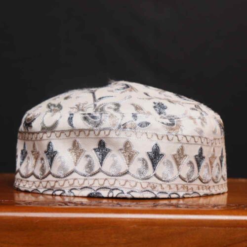 Haji Faizullah – Kashmiri White Toosha Cap with Aari Embroidery