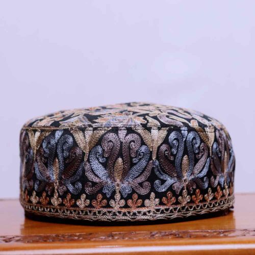 Bagh-i-Noor – Elegant Kashmiri Black Toosha Cap with Aari Work