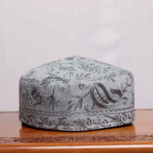 Firdous Nagar Grey Toosha Cap with Aari Work