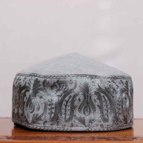 Bazm-i-Gul – Grey Color  Toosha Cap from Kashmir with Aari Work