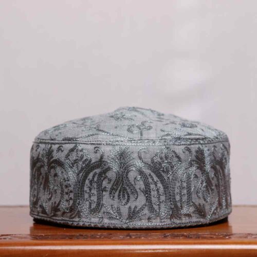 Ruhposh Grey Kashmiri Toosha Cap with Classic Aari Embroidery