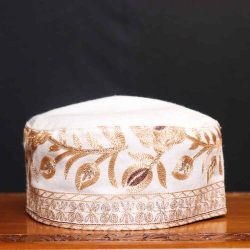 White Toosha Cap with Elegent Aari Work