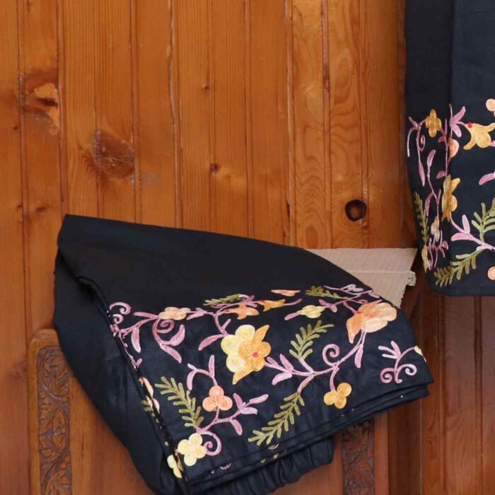 Kashmiri Black Co-ord Set in Ruby Cotton with Aari Embroidered Damaan and Sleeves | Pahalgam Collection - Image 4
