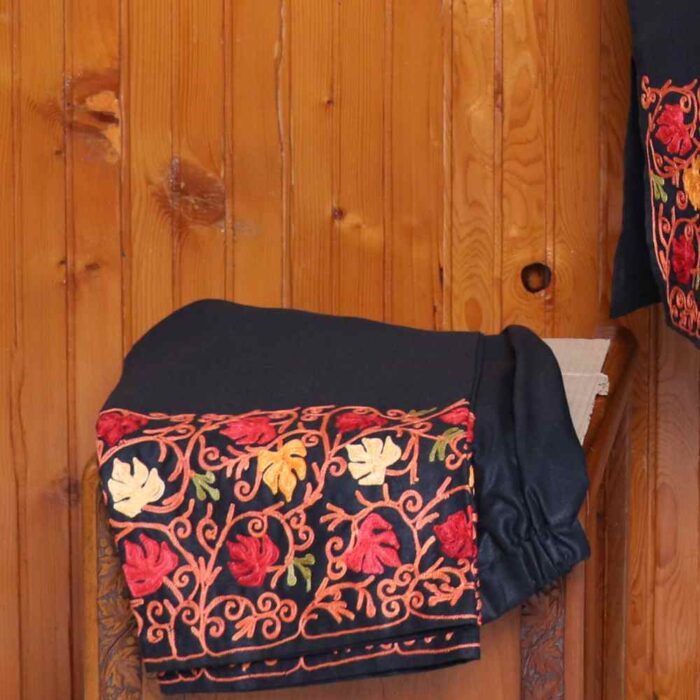Black Kashmiri Ruby Cotton Co-ord Set with Detailed Sleeve and Damaan Embroidery | Pahalgam Collection - Image 4
