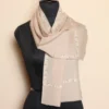 Elegant Kashmiri 64 Count Creamy Muffler with Hand Aari Embroidery