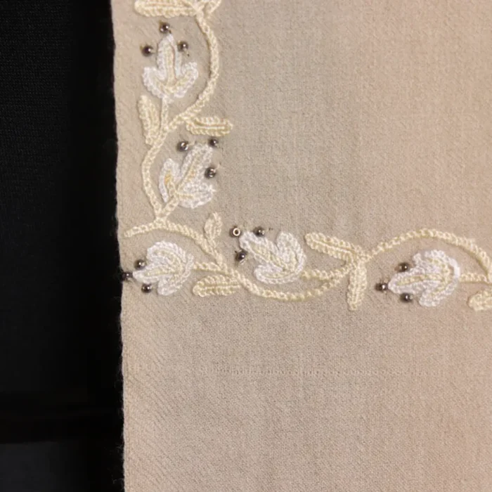 Elegant Kashmiri 64 Count Creamy Muffler with Hand Aari Embroidery - Image 3
