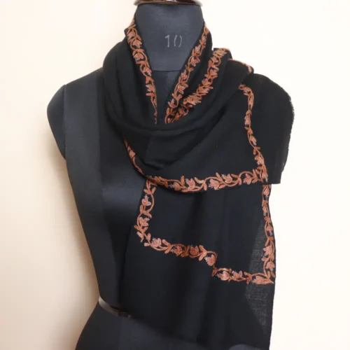 Kashmiri Black hand-Aari Embroidered 64 Count Muffler