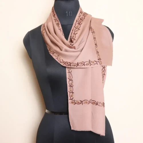 Kashmiri Light Beige Muffler in 64 Count with Hand Aari Detailing