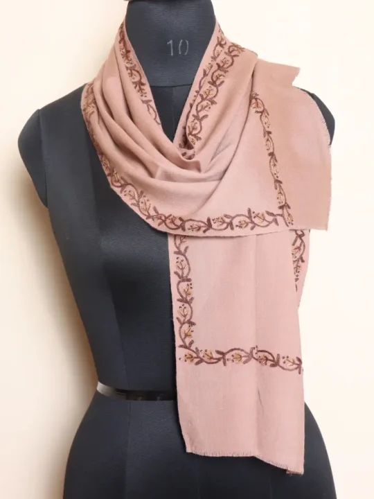 Kashmiri Light Beige Muffler in 64 Count with Hand Aari Detailing