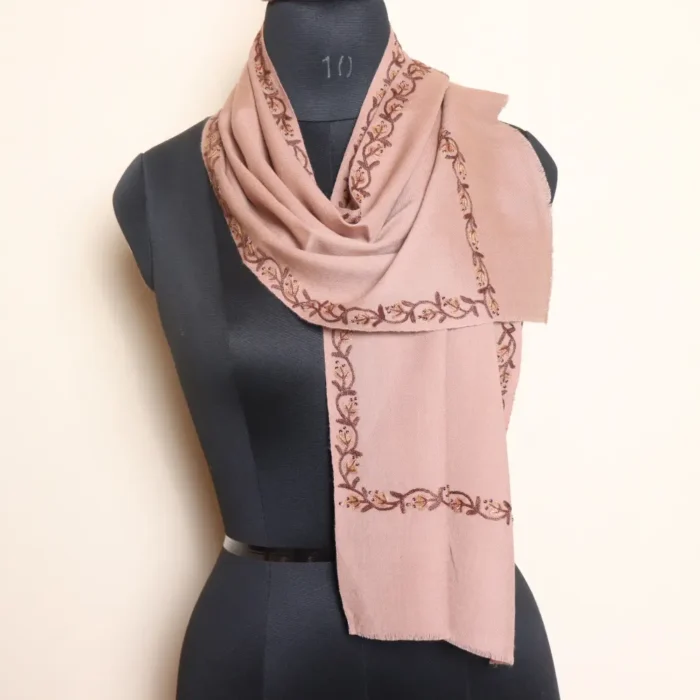 Kashmiri Light Beige Muffler in 64 Count with Hand Aari Detailing