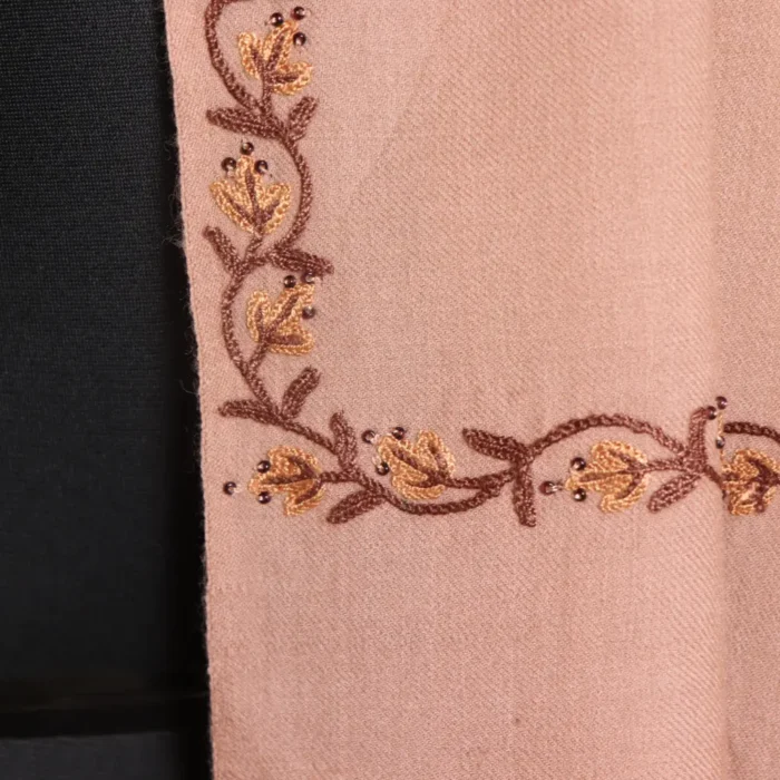 Kashmiri Light Beige Muffler in 64 Count with Hand Aari Detailing - Image 3
