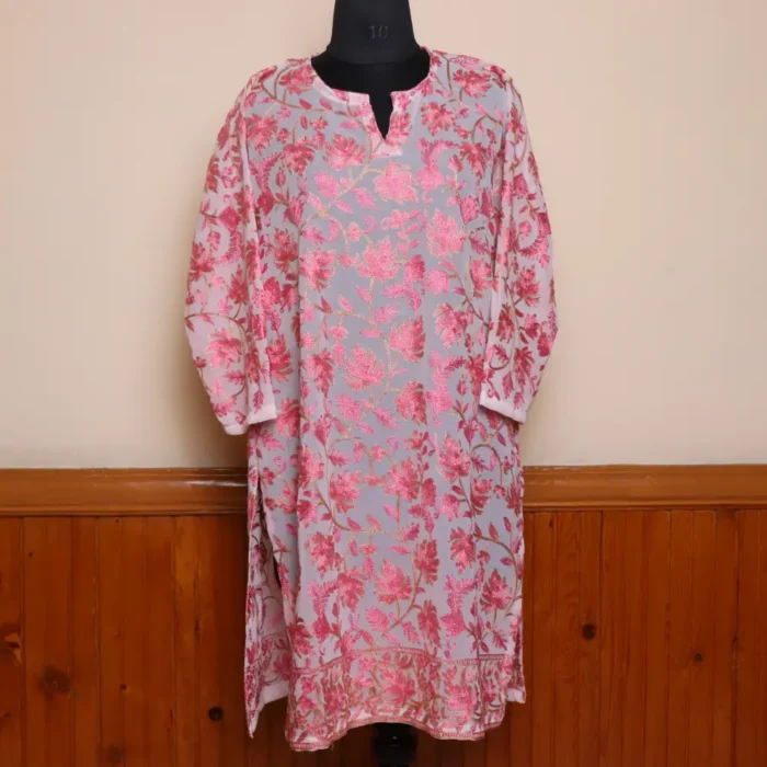 Chinar Front Back Aari Work Pinkish Kashmiri Kurti - Lal Bazaar Collection