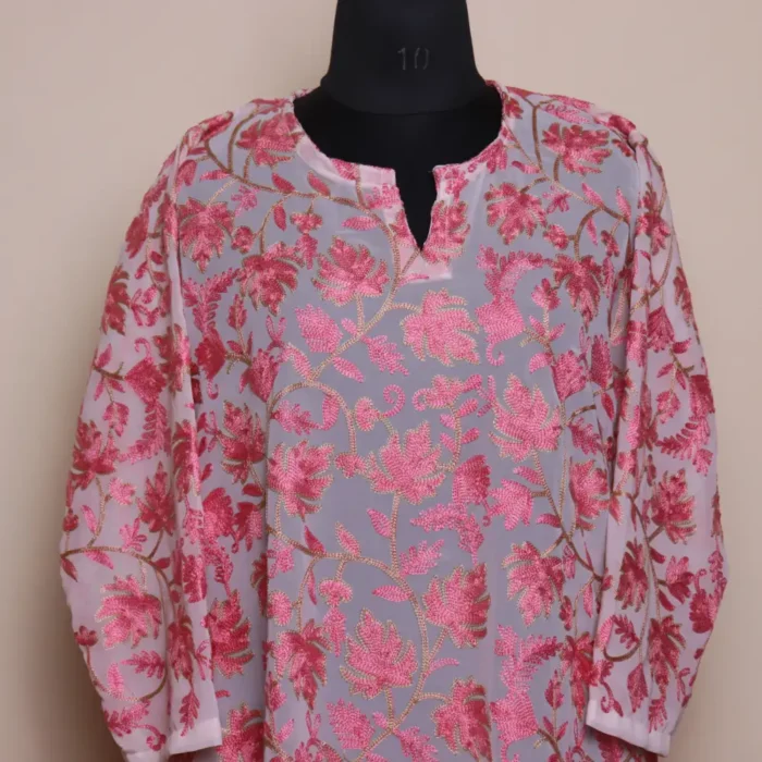 Chinar Front Back Aari Work Pinkish Kashmiri Kurti - Lal Bazaar Collection - Image 2