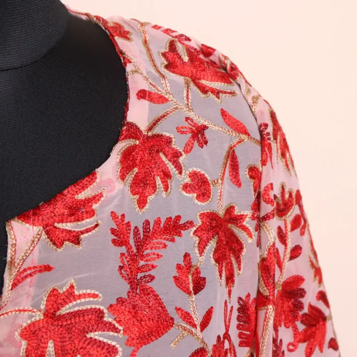 Red Chinar Front Back Aari Work Kashmiri Long Kurti - Lal Bazaar Collection - Image 3