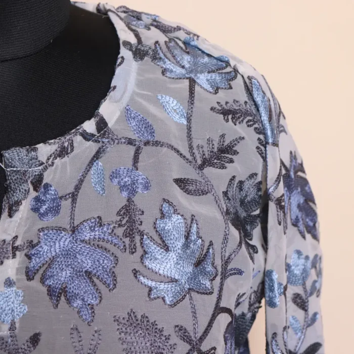 Grey Chinar Front Back Aari Work Long Kashmiri Kurti - Lal Bazaar Collection - Image 3