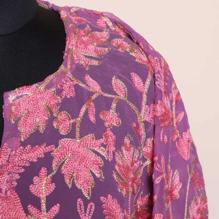 Pinkish Chinar Front Back Aari Work Kashmiri Long Kurti - Lal Bazaar Collection - Image 3
