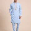Blue Ruby Cotton Kurta Pyjama with Authentic Kashmiri Sozni Hand Embroidery