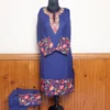 Kashmiri Ruby Cotton Blue Co-ord Set with Heavy Aari Work on Sleeves and Damaan | Pahalgam Collection