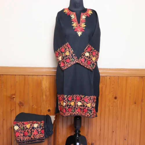 Black Kashmiri Ruby Cotton Co-ord Set with Detailed Sleeve and Damaan Embroidery | Pahalgam Collection