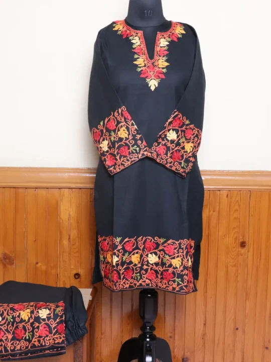 Black Kashmiri Ruby Cotton Co-ord Set with Detailed Sleeve and Damaan Embroidery | Pahalgam Collection