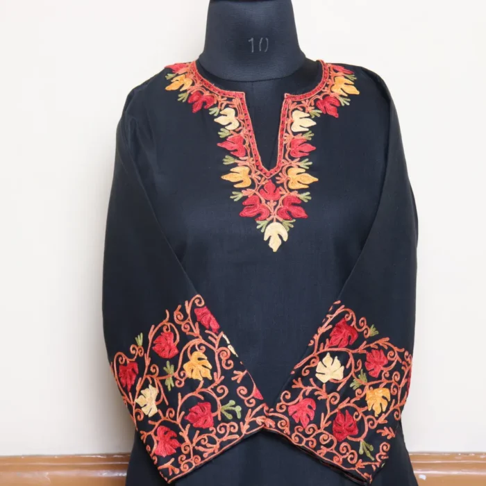 Black Kashmiri Ruby Cotton Co-ord Set with Detailed Sleeve and Damaan Embroidery | Pahalgam Collection - Image 2
