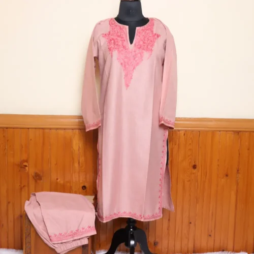 Lavender Pink  Kashmiri Ruby Cotton Co-ord Set with Aari Embroidery | Pahalgam Collection