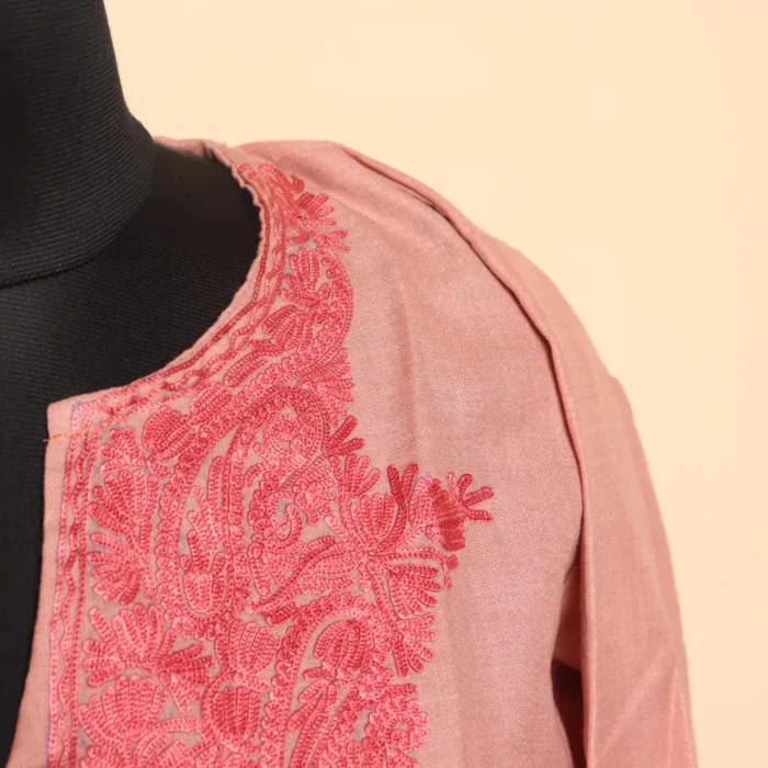 Lavender Pink  Kashmiri Ruby Cotton Co-ord Set with Aari Embroidery | Pahalgam Collection - Image 3
